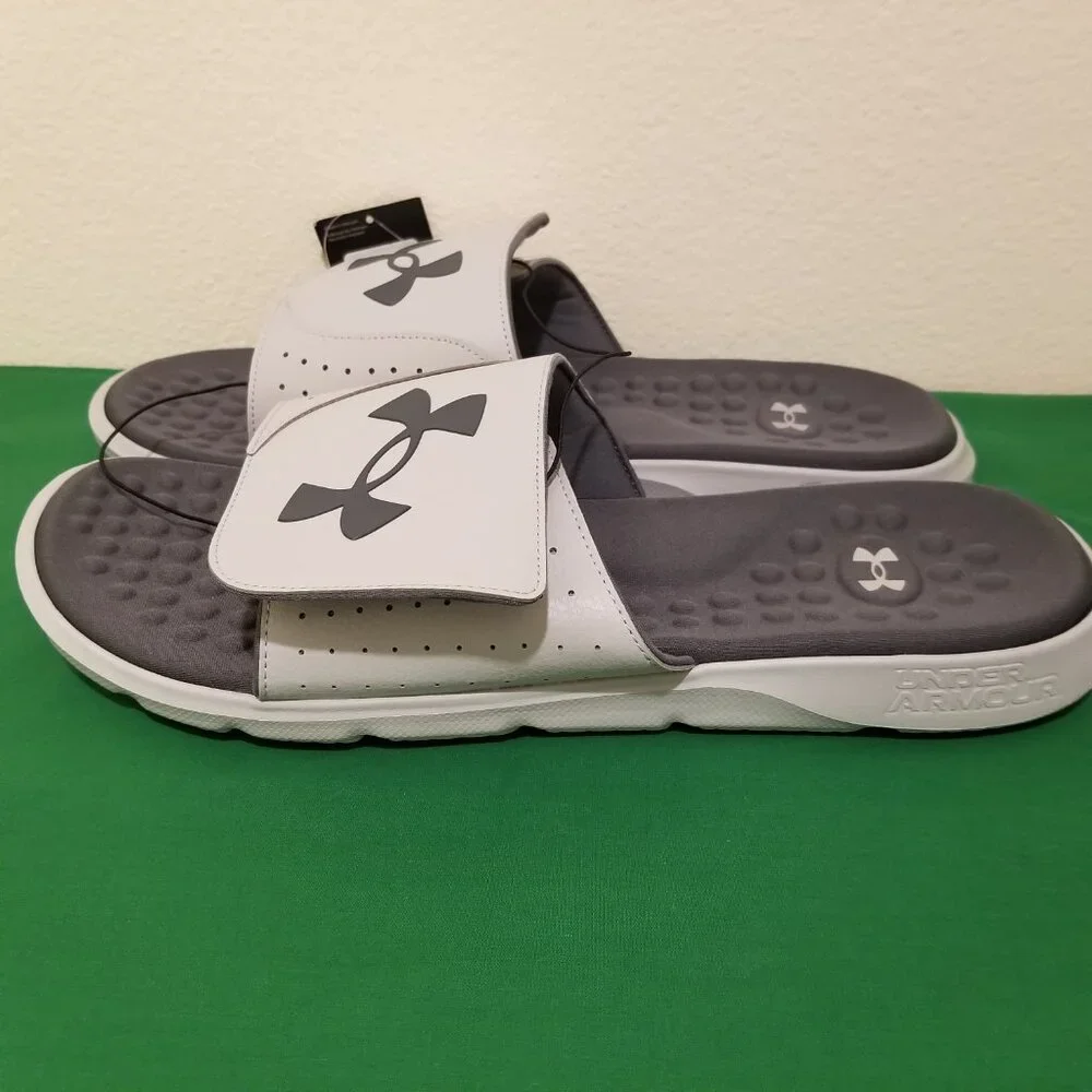 Under Armour Ignite Pro Slides Men Size 18 Black Gray Sandals Big & Tall NWT